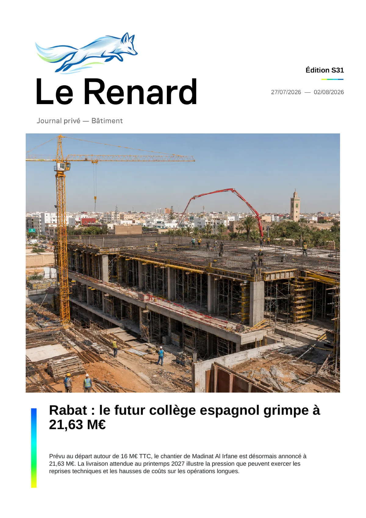 Couverture de l’édition découverte du Renard consacrée au BTP marocain